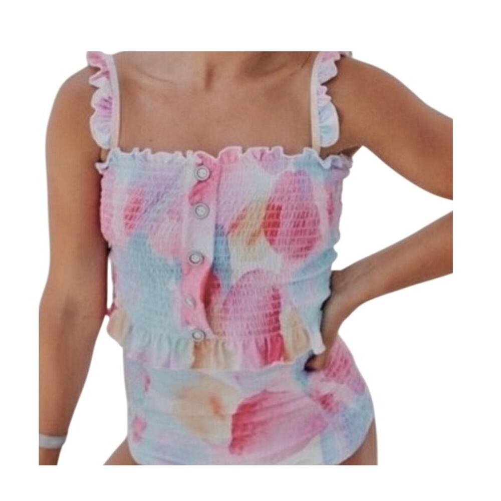 Rad Swim Betsy medium smocked ruffle tankini swim top SW2 2964
